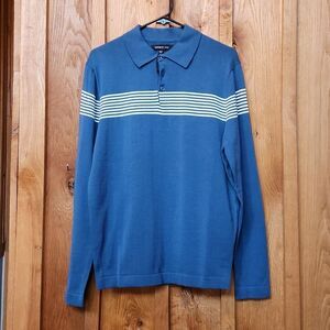 Dstrct & Row Stitch Fix Long Sleeve Cotton Polo Shirt, Small, Blue White Stripes